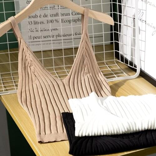 Womens Knitted Crop Tops V Neck Sexy Camisole Halter Underwer Streetwear Mujer Vest Female Solid Color Tank Tops