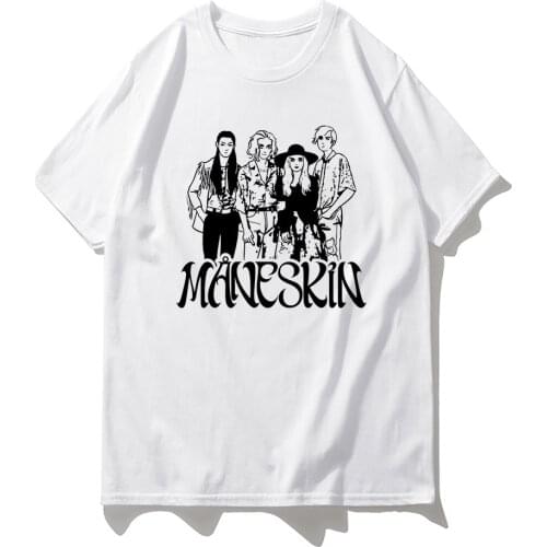 Maneskin T Shirt 2021 New Fashion Mens Casual Kawaii White Cotton T-Shirt Male Harajuku Kawaii Top Tee Shirt Vintage Tshirts
