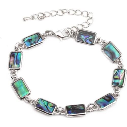 FYJS Unique Party Gift Silver Plated Abalone Shell Square Bracelet Rectangle Geometric Jewelry
