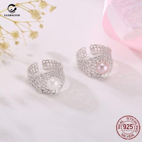 Explosion accessories adjustable ring DIY pearl accessories fashion creative sterling silver ring Birthday gift for girl 037