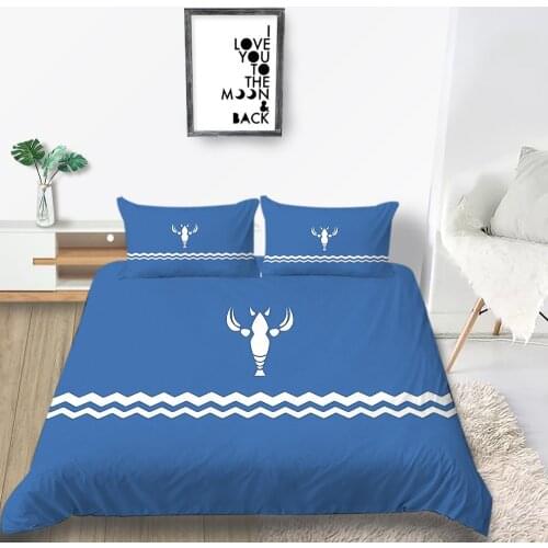 Thumbedding Lobster Bedding Set Hot Selling Simple Blue Duvet Cover Queen Fashion King Twin Full Single Double Soft Bed Set