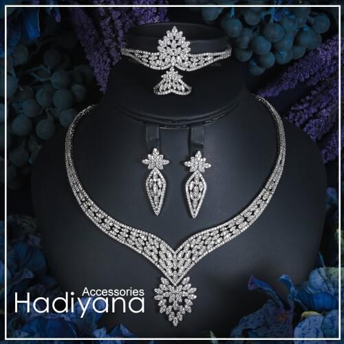 Hadiyana 2018 Sparking Cubic Zircon Indian Jewelry Set wedding Design Fashion 4pcs Necklace Jewelry Bridal Sets For Women CN278