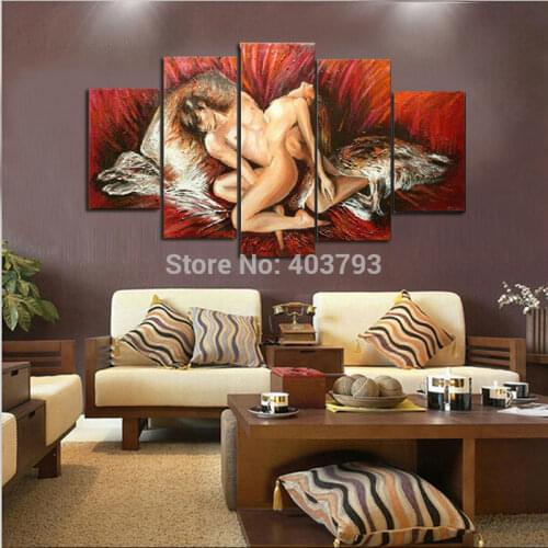 Red Color Nude Painting ,Thick Textured Handpainted Modern Canvas Oil Painting Wall Art ,Top Home Decoration