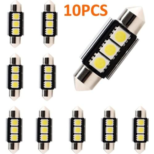 10pcs Dome Festoon Car Light CANBUS Error Free C5W 12V LED Lamp Auto Bulb Interior Light 36mm 39mm 41mm 3SMD 5050 LED White