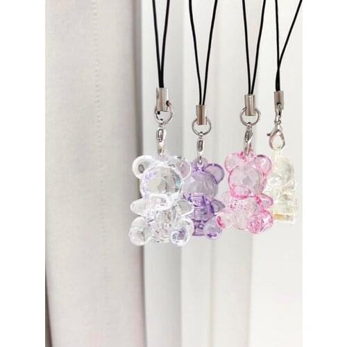 Cute Little Transparent Jelly Bear Smart Phone Strap Lanyards Keychain Case Strap Decoration Mobile Phone Charms Strap Rope Gift