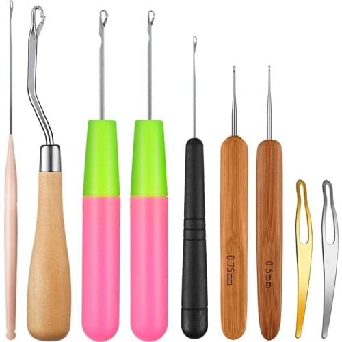 9 Pieces Bent Latch Hook Crochet Needle Set Latch Hook Dreadlocks Tool Crochet Needle Hair Locking Tool for Braid Hair Carpet Ma