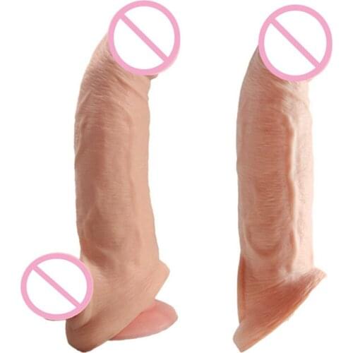 Soft Silicone Penis Extender Reusable Condoms Penis Sleeve Dick Cover Dildo Enlargement Male Cock Ring Adult Sex Toys for Men