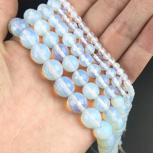 Natural Faceted White Opal Stone Round Loose Spacer Beads For Making Jewelry DIY Charms Bracelet Necklace 15'' 4/6/8/10/12mm