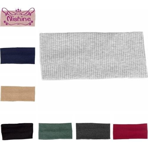 Nishine Women Solid Color Knitting Striped Elastic Wide Headband Soft Comfortable Cotton Outdoor Sports Hairband Birthday Gifts