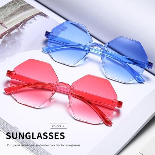 New Fashion Frameless Multilateral Glasses Dazzling Color Atmospheric Glasses Luxury Sunglasses Shades For Women UV400