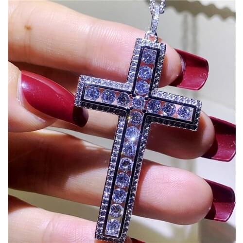 925 Sterling silver Cross Pendant Necklace Tennis Cross Pendant for Women Men Party AAAAA Cz Stone Wedding jewelry Gift