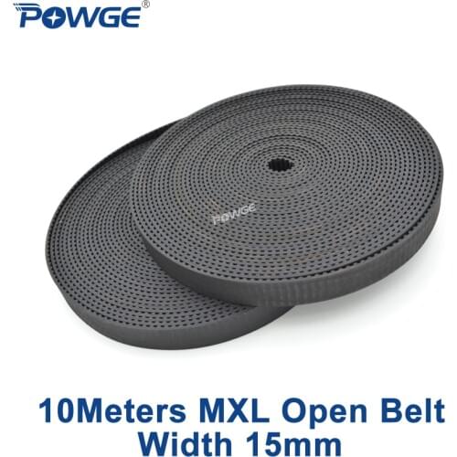 POWGE MXL Timing belt width 15mm Pitch 2.032mm Rubber With fiberglass Inch Trapezoid MXL-15 Open Timing Belt pulley 10meters