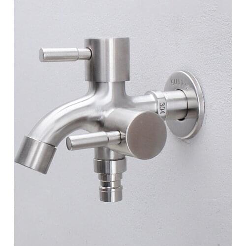 Stainless Steel Washing Machine Faucet 1 In 2 Out Multifunctional Water Faucets Double Bibcock Garden Bathroom Kitchen Mop Tap