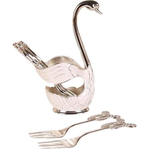 Zinc Alloy Swan Base Fork Spoon Stand Holder Fruit Dessert Fork Dinnerware Set Coffee Spoon Cake Tools Tableware Kitchen Utensil