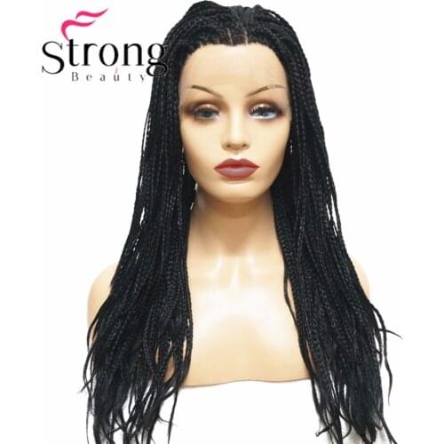 StrongBeauty Twist Braid Lace Front Long Black Wig Synthetic Braided Box Braids wigs for women