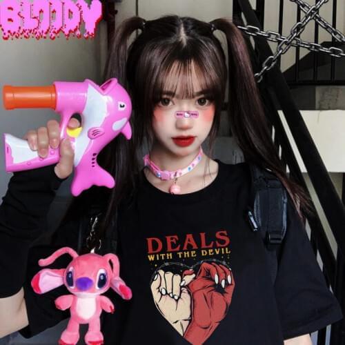 Gothic deals with the devil Dark Satan Devil Personality Top Harajuku Hip Hop Casual Loose punk vintage Streetwear Women T-Shirt