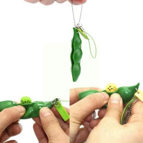 Fun Squeeze Edamame Bean Pea Expression Chain Key Pendant Stress Decompression Toys Relieve Antistress Ornament L8Q8