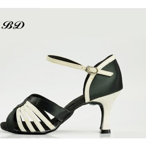 BD 2315 Dance Shoes Ballroom Women Latin shoes Dancing Shoe GIRL WOMAN Sandals High Heels SATIN BDDABCE Authentic SALSA BLACK
