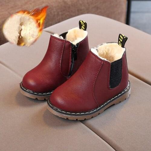 Big Children Kids Winter Plush Warm Martin Boots Rome Shoe Little Girls Boys Wine red Brown Rubber Leather Snow Boots New 2020