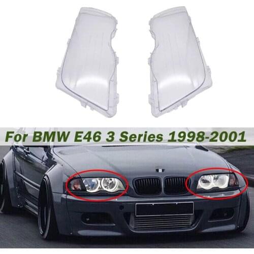 1Pair Car Headlight Cover Lampshade Waterproof Bright Shell Cover For BMW E46 3 Series 4 Door 1998-2001 Lamp Clear Lens Cover