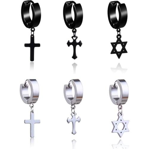 1 PC New Women Mens Stainless Steel Dropping Earrings Black/Silver Color Cross Gothic Punk Rock Style Pendientes Mujer Moda