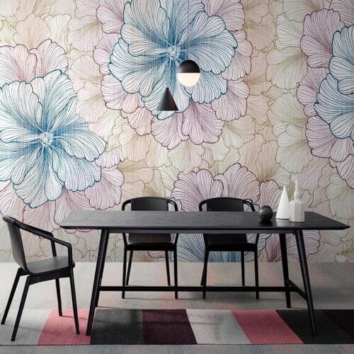 Custom 3D Wallpaper Modern Minimalist Line Drawing Flower Mural Living Room Background Wall Mural Wallpaper Papel De Parede 3 D