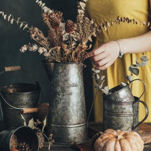 American Retro Old English Printing Wrought Iron Flower Barrel Handles Arrangement Flower Florists WF