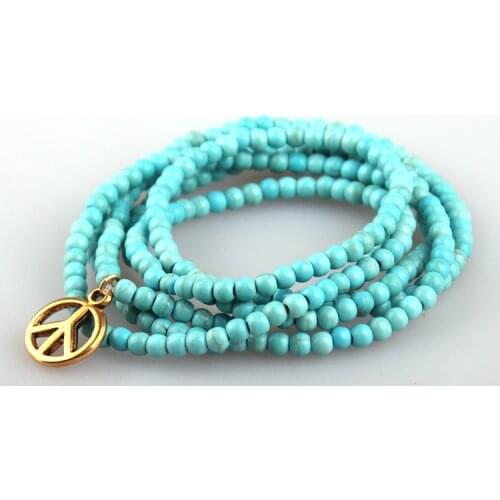 Free drop shipping Fashion 4mm Women Stone Bracelet Peace Gold charm