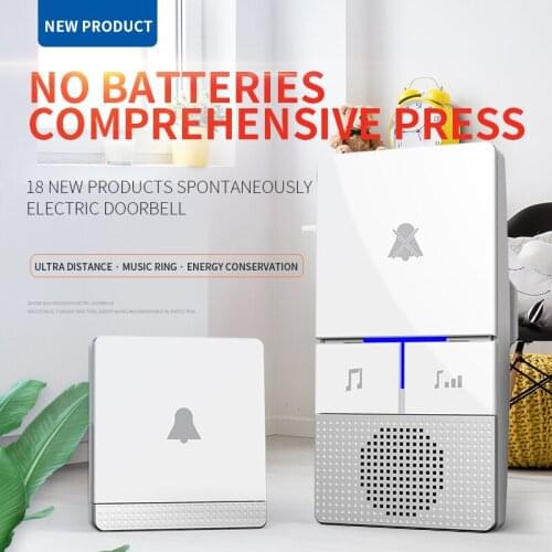 Wireless DoorBell no battery Smart Cordless Door Bell 1 button 1 Receiver 110DB Sound Self powered Waterproof Wireless DoorBell