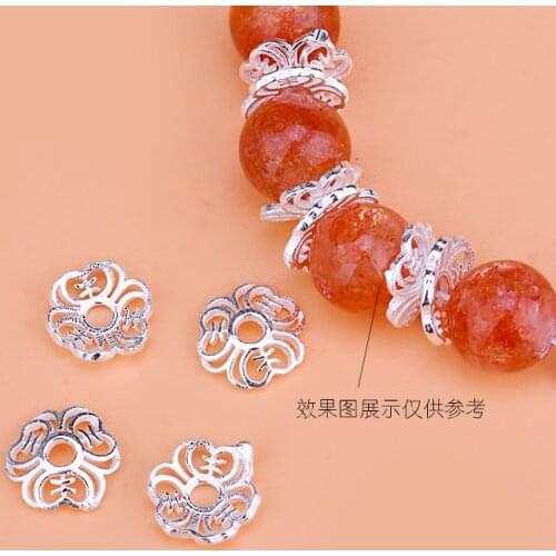 10pcsHandmade diy beading material accessories, jewelry accessories S925 Sterling Silver Retro tri-leaf spacer beads