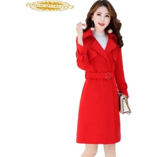 Casaco Feminino Long Woolen Coat Womens Coats Elegant Korean Autumn Red Coat Female Fashion Slim Abrigo Mujer KJ174
