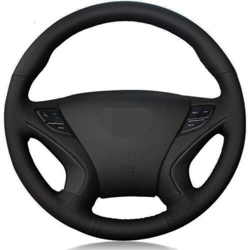Car Steering Wheel Cover DIY Hand-stitched Black Genuine Leather For Hyundai Sonata 8 2011 2012 2013 2014