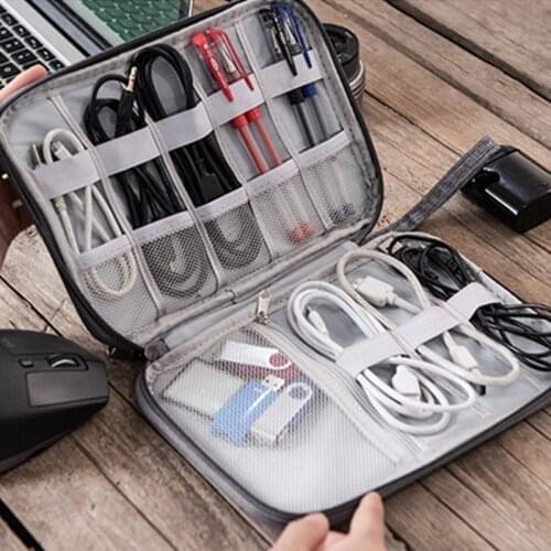 Wire Power Travel Bank Cable Pen Charger USB Box Storage Organizer Protection Case Bag Data Band Electronics Earphone Apple Gray