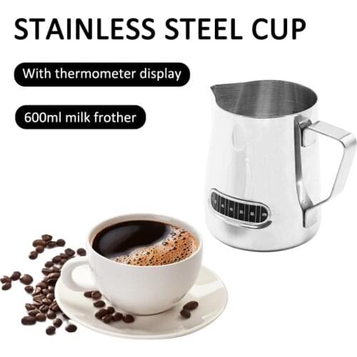 500ml/17oz Stainless Steel Milk Foaming Jug with Thermometer Pull Flower Cup Milk pot Milk Frothing Frother Pitcher Coffeeware Q