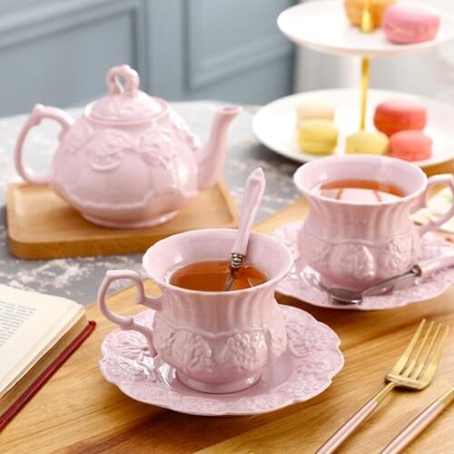 European coffee cup dish set with spoon simple creative home ceramic flower teapot pink cup wf4291525
