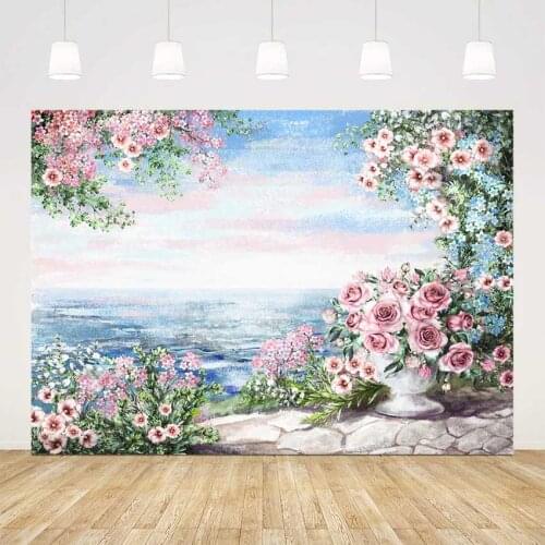 Photography backdrop rose flowers blue sea background for photo studio oil painting floral newborn photography backgrounds