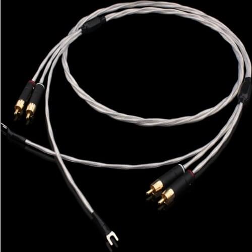 New HIFI 7N OFC 2RCA Male to Male Silver-Plated Shielded Sire Vinyl LP Tonearm Cable Fever Sing and Replay Audio Cable