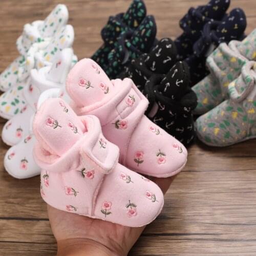 Cotton Print Newborn Baby Socks Shoes Boy Girl Toddler First Walkers Booties Cotton Soft Anti-slip Warm Infant Crib Shoes