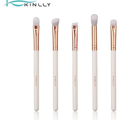 KINLLY 5-Piece Brand White Eye Shadow Brush Wooden Handle Soft Synthetic Fibers Cosmetic Tools For Professional Eye Makeup