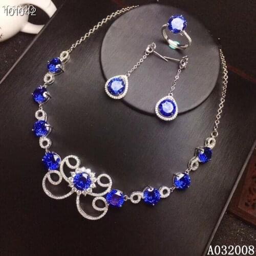 KJJEAXCMY fine jewelry 925 sterling silver natural sapphire earrings ring pendant necklace trendy ladies suit support testing