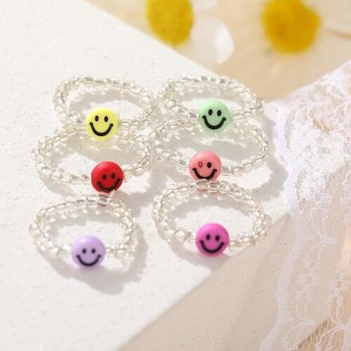 Trendy Smile Face Butterfly Rings For Women Men Finger Adjustable Elastic Transparent Multi Bead Ring Party Gifts Jewelry
