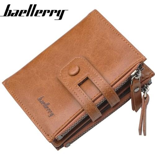 Baellerry Men Short Wallets Mini Money Bags Soft Leather Vintage Purse Coin Pocket Card Holder Zipper Hasp Bag billetera hombre