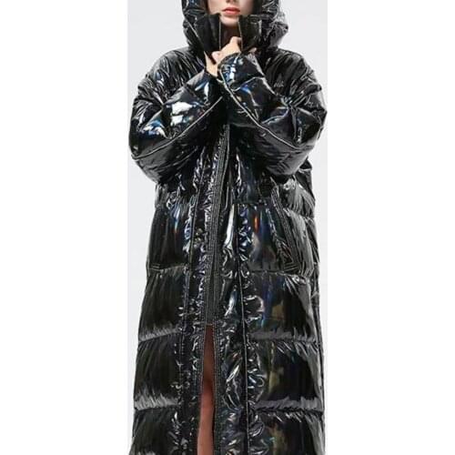 Fashion Glossy Puffer Jacket Winter Clothes Women High Quality Streetwear Lady Hooded Collar Oversized Warm White Duck Down Coat