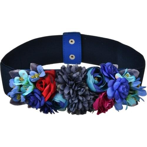 Fashion Women Elastic Wide Corset Belt For Women Glass Crystal Ceinture Ladies Thin Flower inlaid Belt Waist Girdle BW07