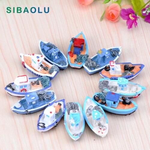 Seaside Yacht Fishing boat Miniature Figurine Decoration fairy garden Aquarium fish tank kids toy figures resin craft TNB132