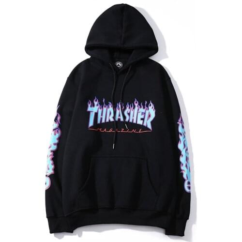 Autumn Winter Men Hoodie 100% Cotton Arm Flame Letters High Street Skateboard Cool Sweatshirt Plus Fleece Couple Loose Hoodies