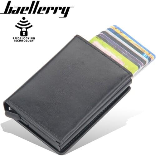 Men Rfid Wallet Metal Case Credit Card Holders Protect Travel ID Card Holder Purse Aluminum for Men Slim Double Box Leather