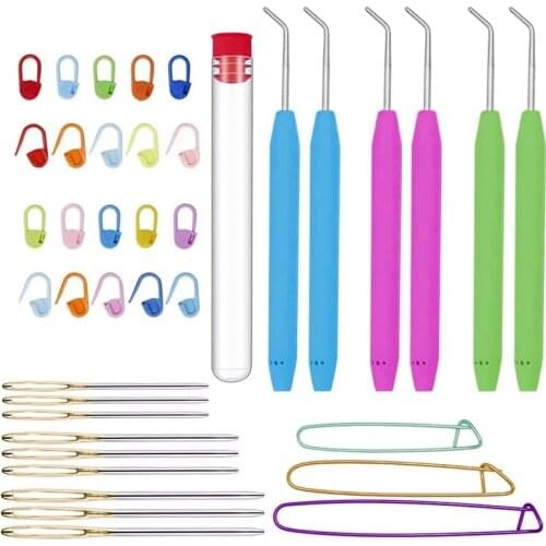 Nonvor Multicolor Plastic Crochet Locking Hook Set,Large-Eye Sewing Needles, Knitting Stitch Markers, Yarn Stitch Holders
