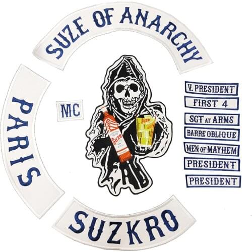 Sons of Patch Anarchy Paris Biker Patch Embroidered Iron On for Clothing Jacket Cool Back MC Badges Punk Rock Emblem Patches