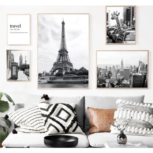 Nordic Architecture Wall Art Poster Giraffe Animal Canvas Painting Eiffel Tower Art Print Black And White Pictures Home Decor
